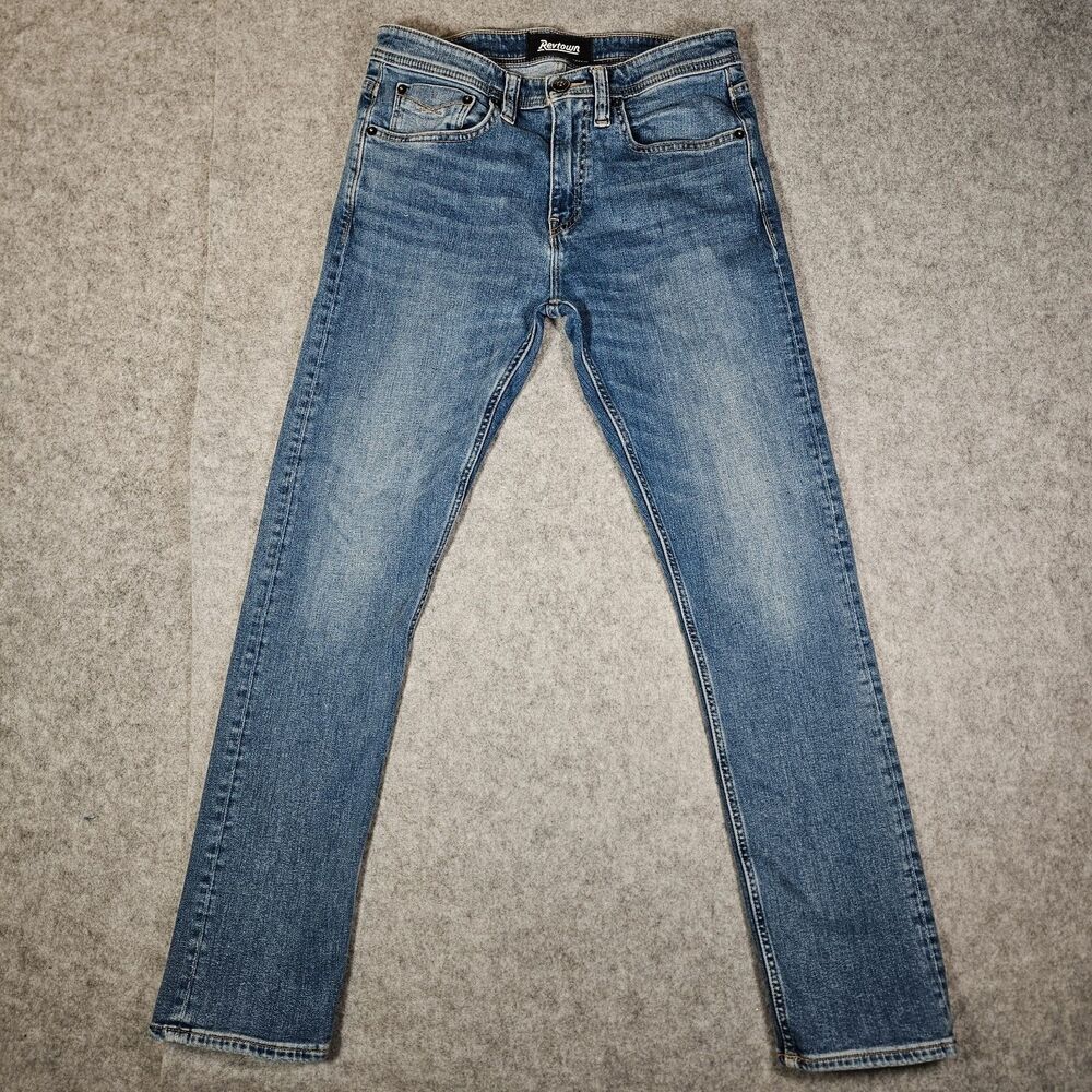 Revtown Mens Sharp Decade Slim Fit Denim Blue Whisker Jeans Size 30x29 READ